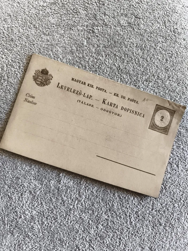 Carte postale Hongrie LEVELEZŐ-LAP timbre 2 krajczár philatélie