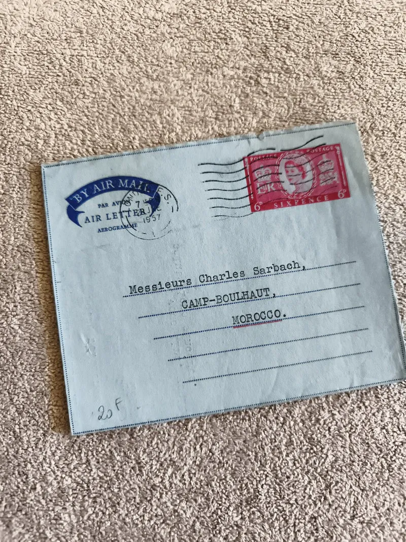 Aerogramme Air Letter 1957 Royaume-Uni timbre 6d Queen Elizabeth II Maroc