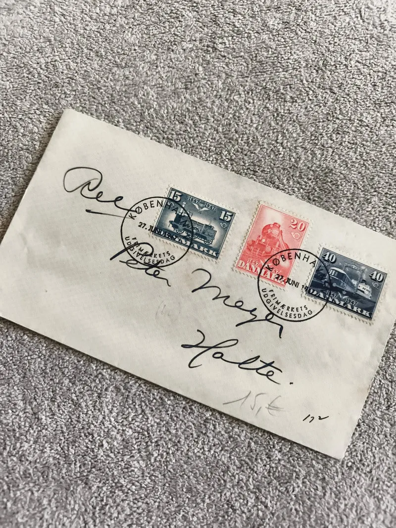 Lettre affranchie timbres Danemark 1947 train vapeur cachet Kobenhavn philatélie