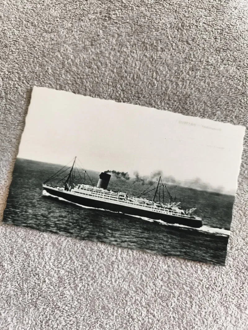 Carte postale paquebot noir et blanc bateau vapeur maritime philatélie
