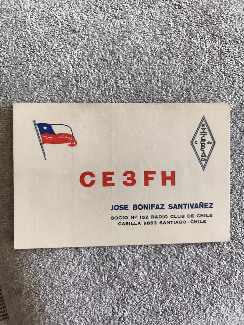 Carte QSL radio amateur CE3FH Chili ancienne, Radio Club de Chile, vintage