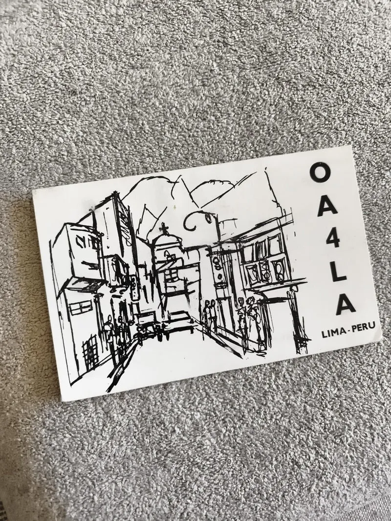 Carte QSL ancienne OA4LA Lima Pérou radio amateur vintage dessin noir