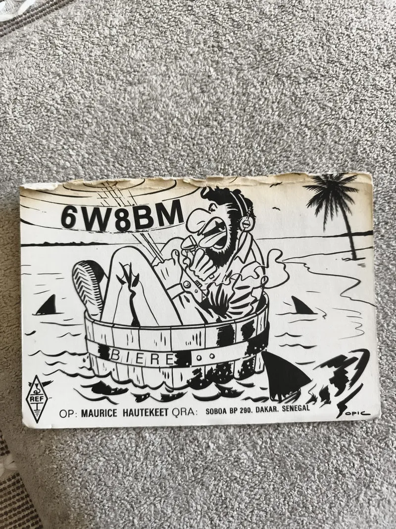 Carte QSL ancienne radioamateur 6W8BM Dakar Sénégal Maurice Hautekeet
