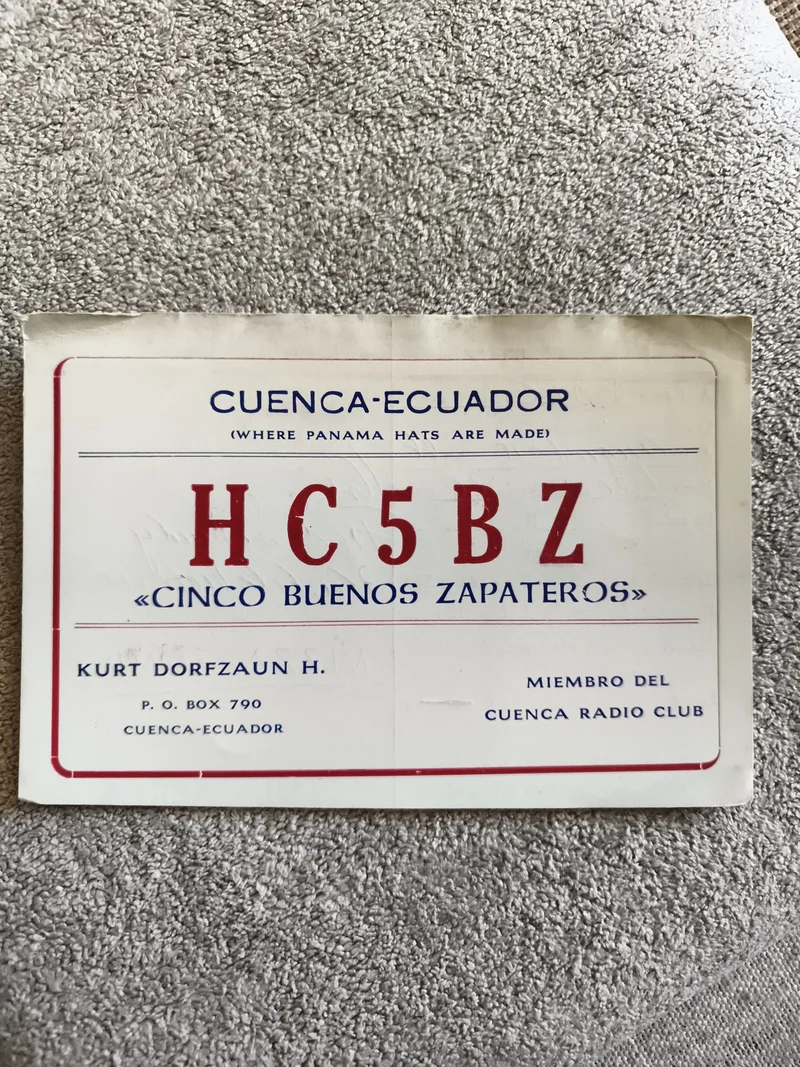 Carte QSL radio HC5BZ Cuenca Équateur ancienne vintage radioamateur