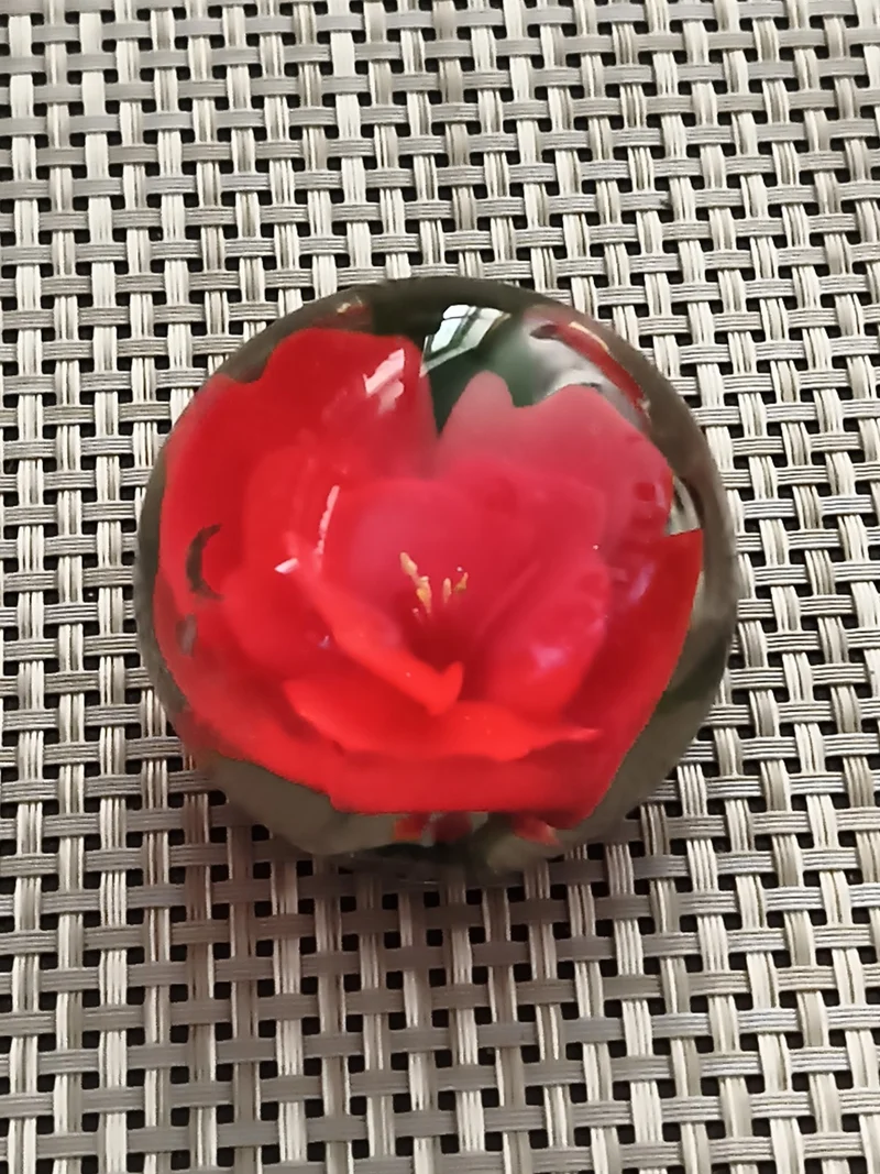 Presse-papiers ancien fleur rouge, paperweight vintage déco bureau
