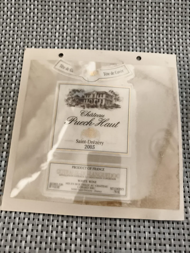 Étiquette vin Château Puech-Haut 2003 Tête de Cuvée Saint-Drézéry Languedoc