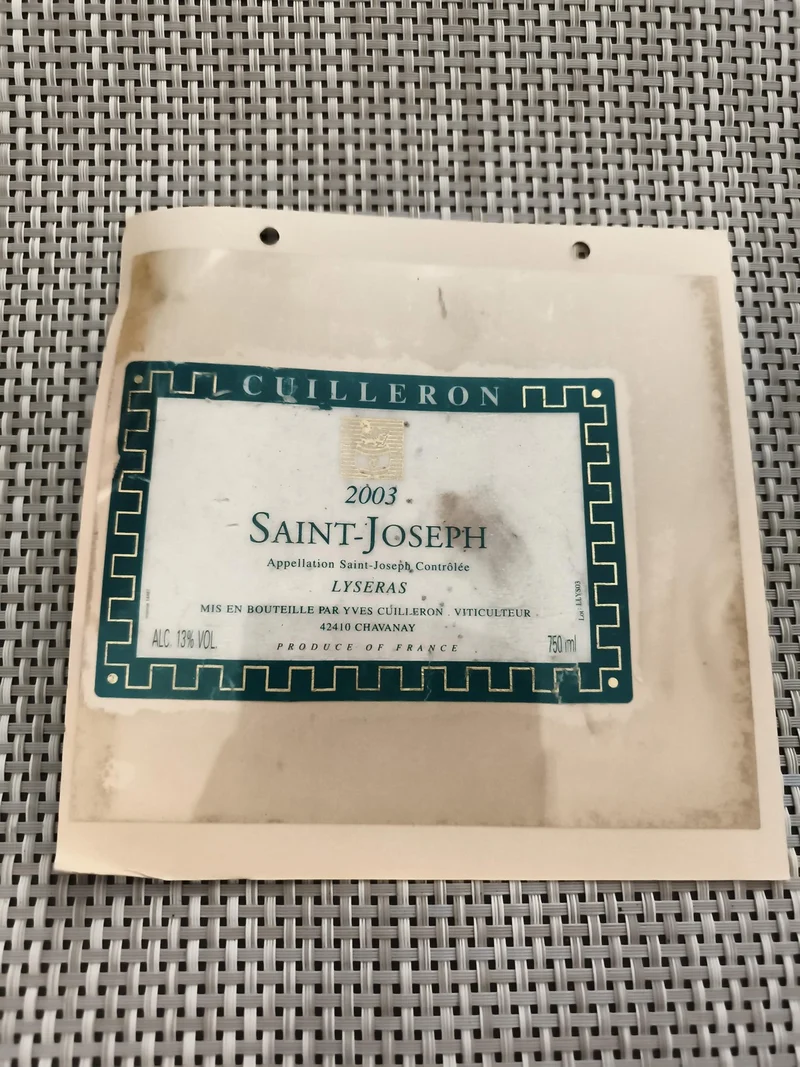 Étiquette vin Saint-Joseph 2003 Cuilleron Lyseras France bouteille
