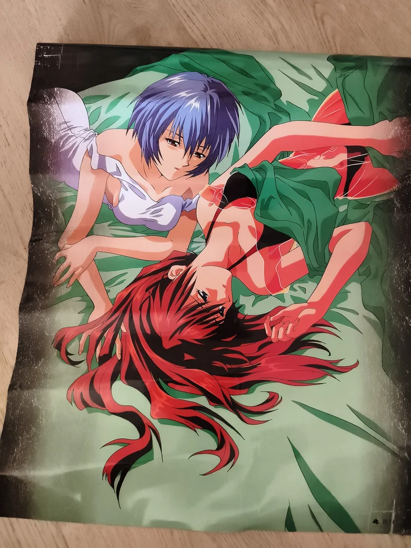 Poster vintage manga anime, illustration deux personnages, couleurs vives