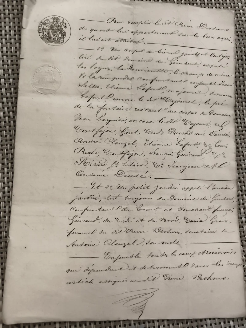 Ancien document manuscrit XIXe sceaux Justice France papier timbré
