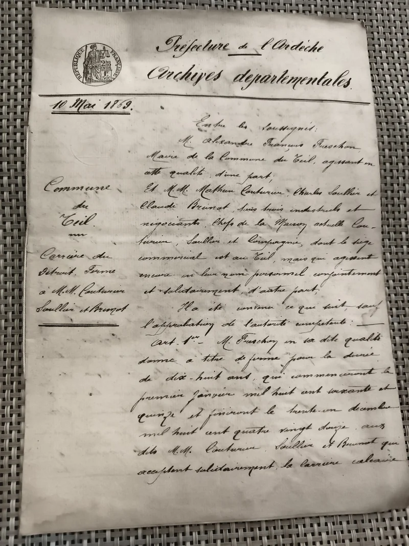 Ancien document manuscrit 1859 Préfecture Ardèche Archives départementales
