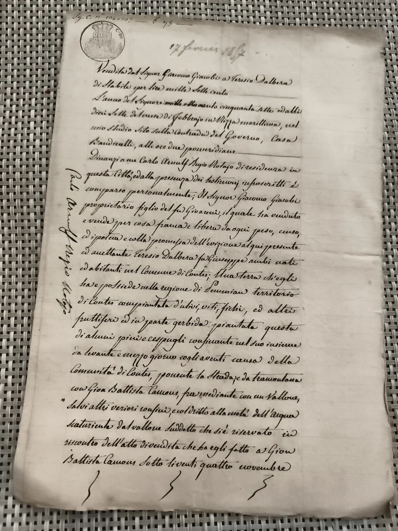 Ancien document manuscrit 17 janvier 1852 sceau Piémont Italie parchemin