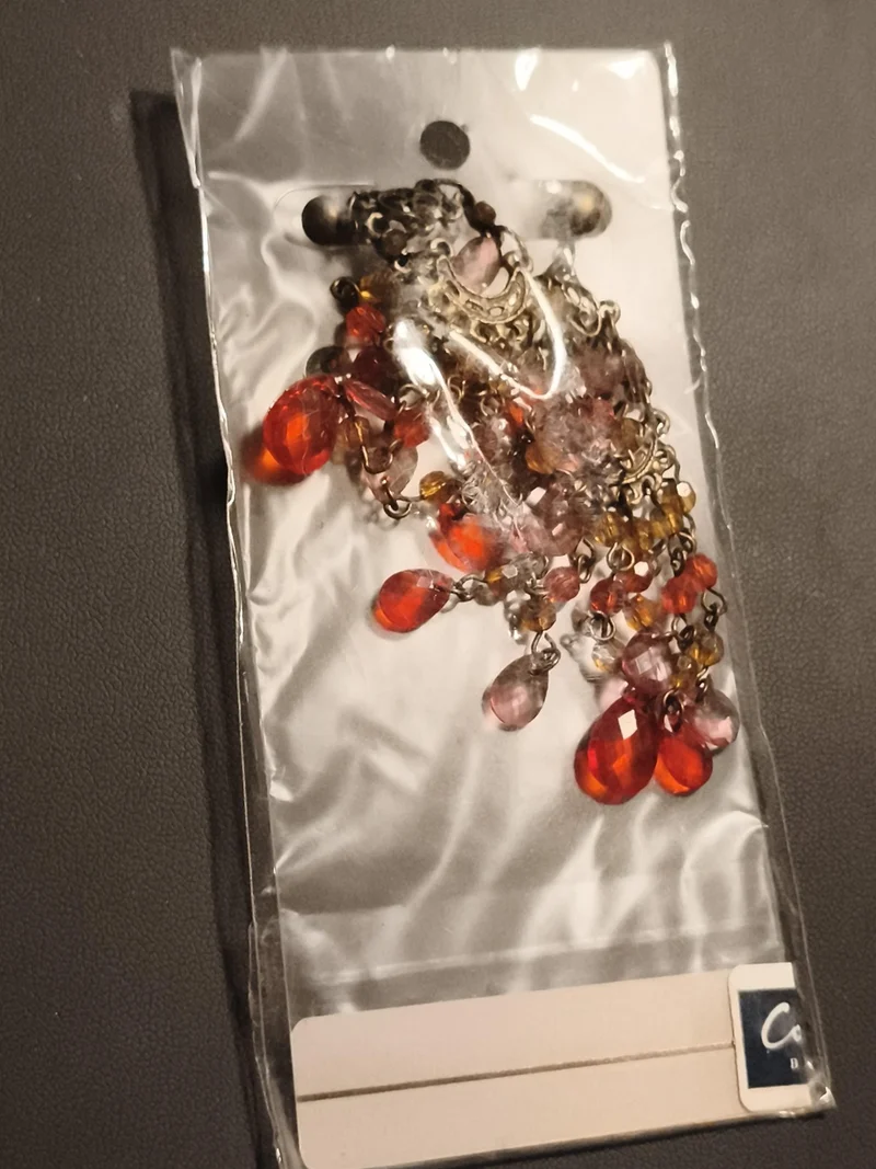 Paire boucles d’oreilles vintage pampilles orange rose deadstock fantaisie rétro