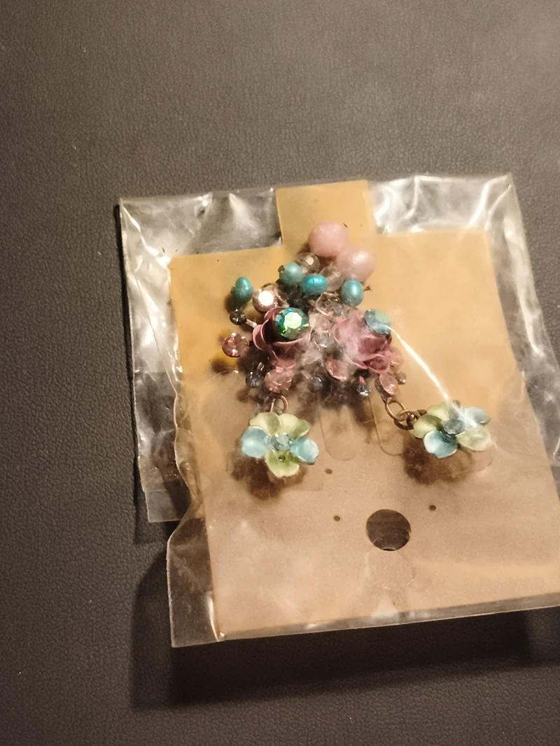 Paire de boucles d’oreilles vintage fleurs pendantes multicolores deadstock fant