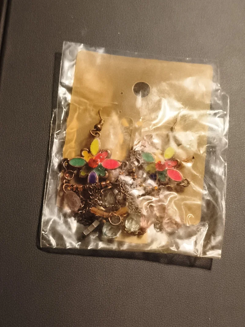 Boucles d’oreilles vintage pendantes fleurs multicolores deadstock années 2000