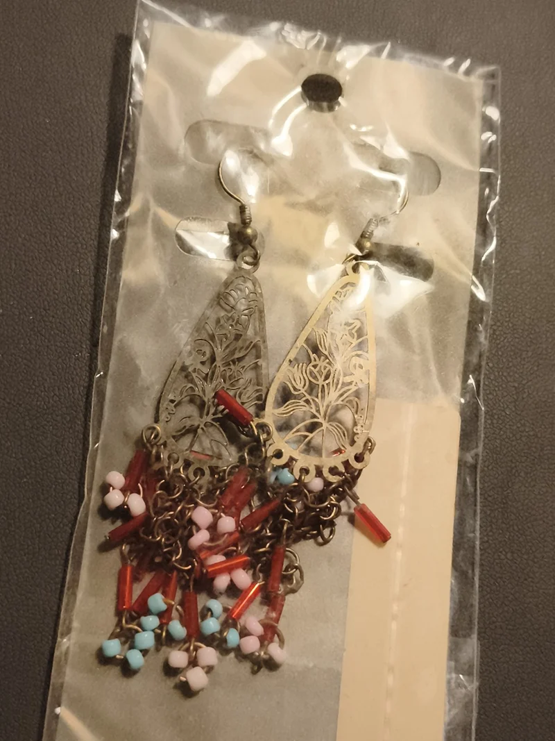 Boucles d'oreilles vintage pendantes arbre filigrané perles deadstock rétro