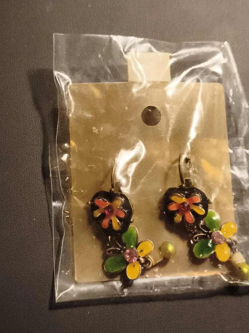Boucles d’oreilles vintage fleurs émaillées couleurs vives deadstock fantaisie