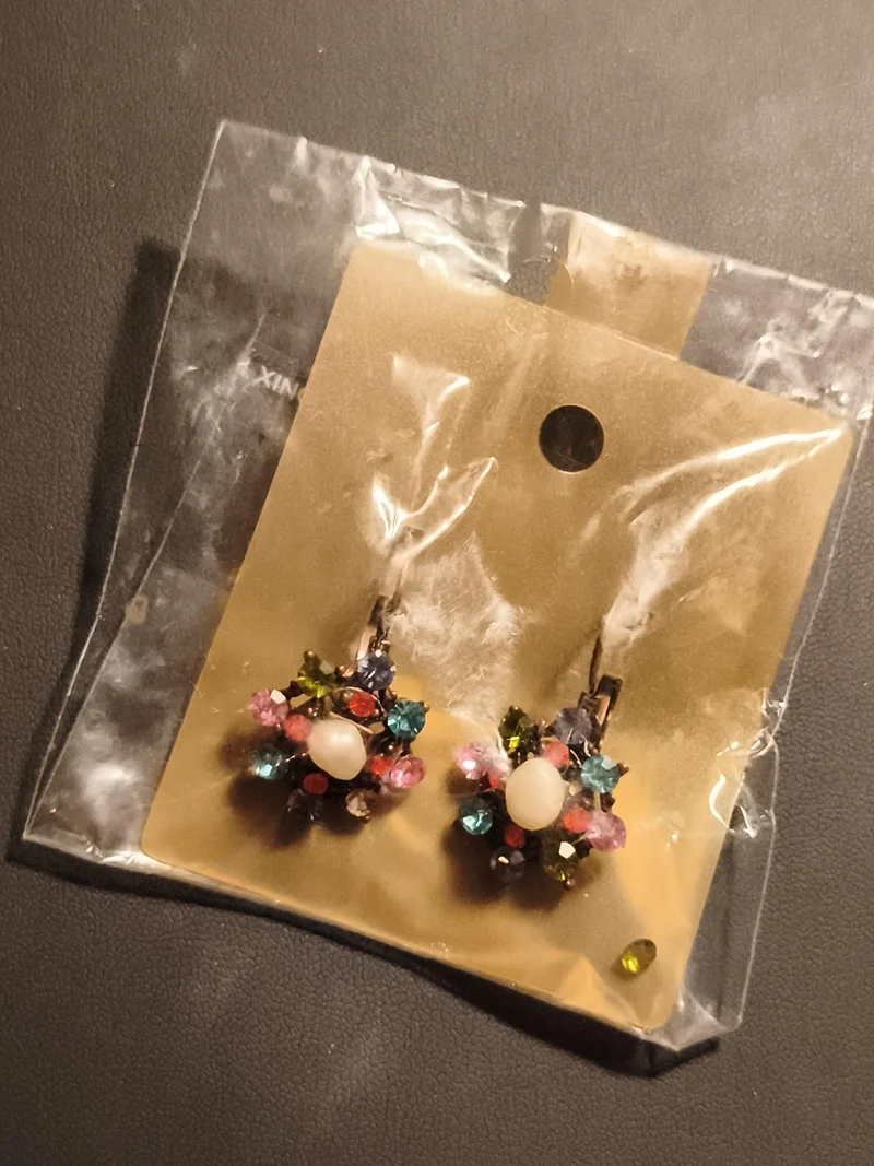 Boucles d’oreilles vintage clips fleurs strass multicolores perle deadstock