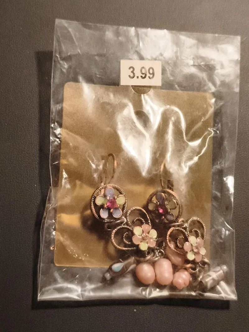 Boucles d'oreilles vintage fleurs pendantes multicolores deadstock fantaisie rét