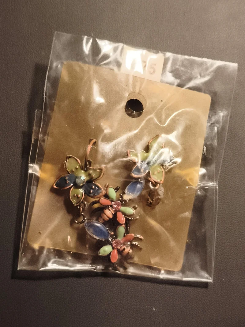 Paire boucles d'oreilles vintage clips fleurs émaillées multicolores deadstock