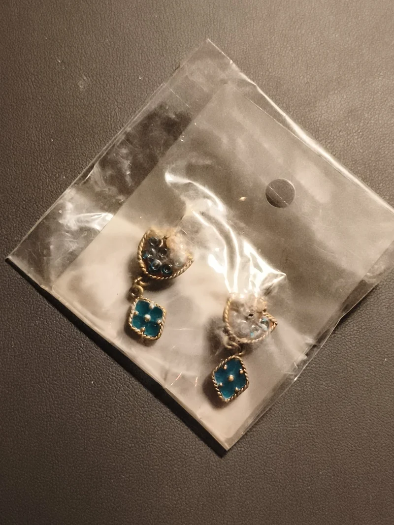 Boucles d’oreilles vintage pendantes bleu or, deadstock, style rétro