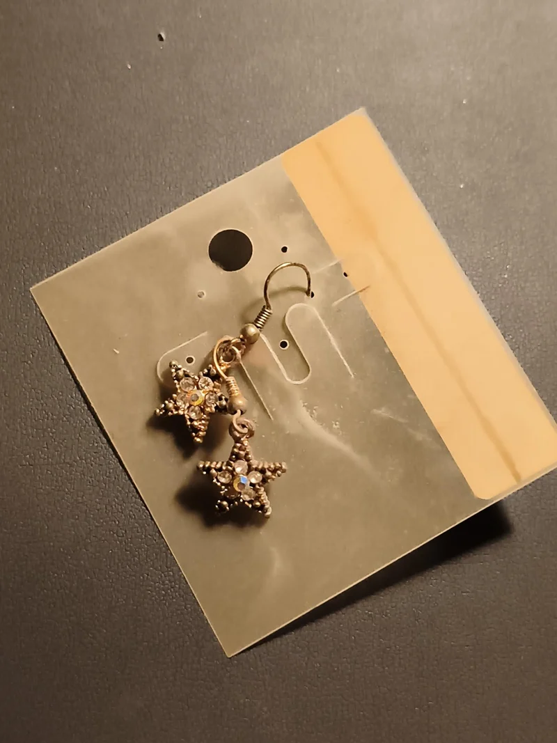 Boucles d'oreilles vintage pendantes étoile strass deadstock, style rétro