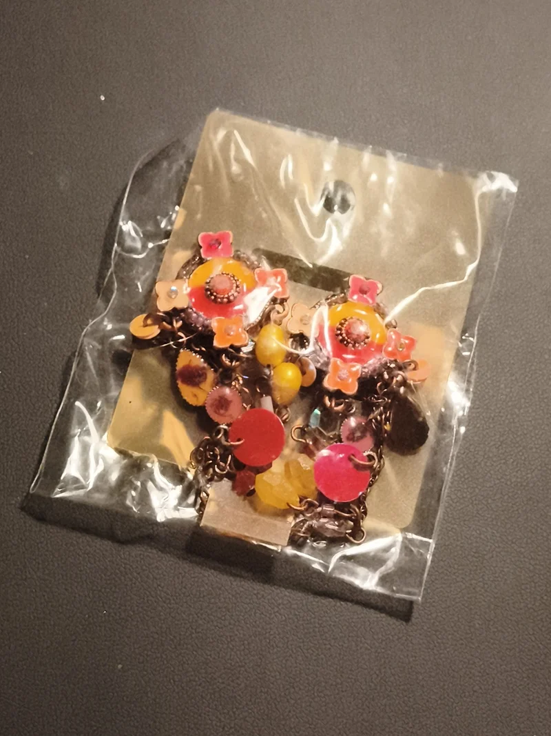 Boucles d’oreilles vintage pendantes fleurs multicolores deadstock rétro 70s