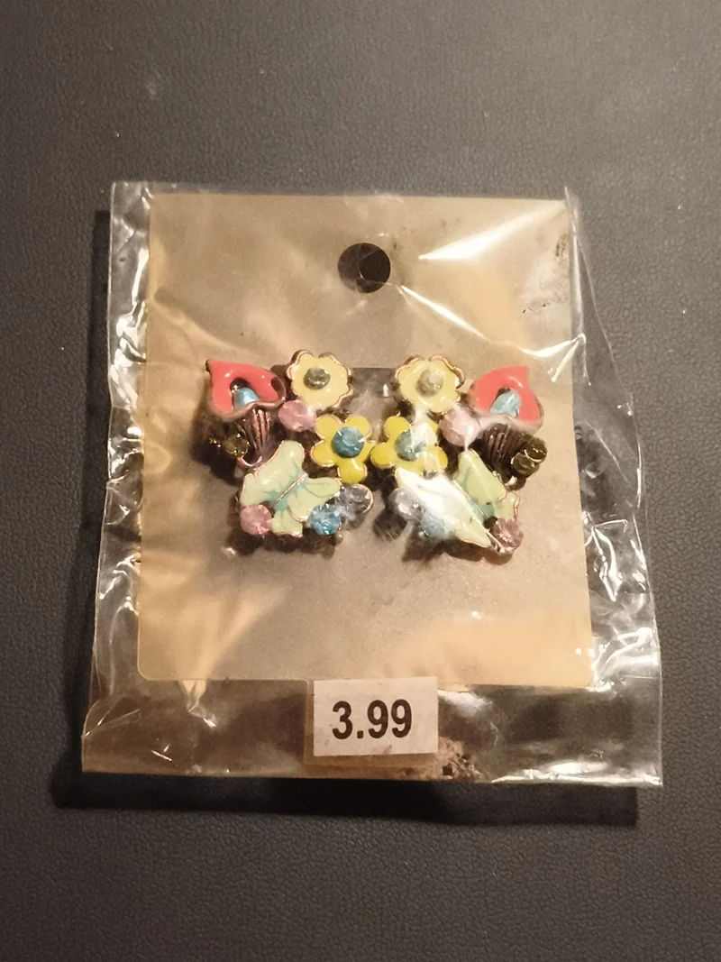 Boucles d’oreilles vintage fleurs émaillées pastel deadstock fantaisie rétro