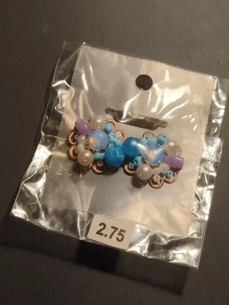 Boucles d’oreilles vintage fleurs perles bleues violettes deadstock années 60