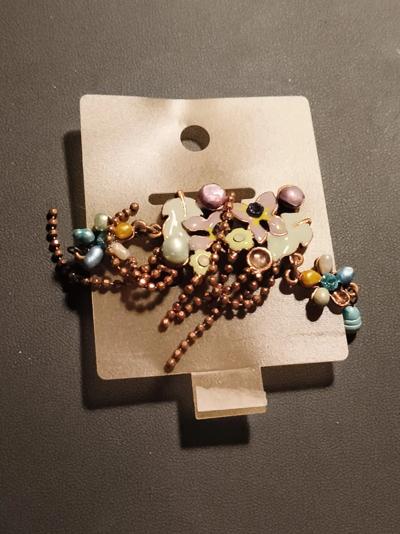Paire boucles d’oreilles vintage fleurs perles émaillées multicolores deadstock