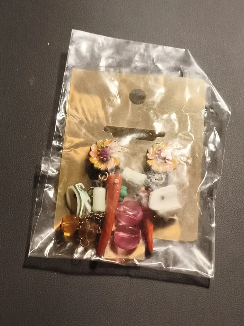 Boucles d'oreilles vintage pendantes multicolores fleurs perles deadstock