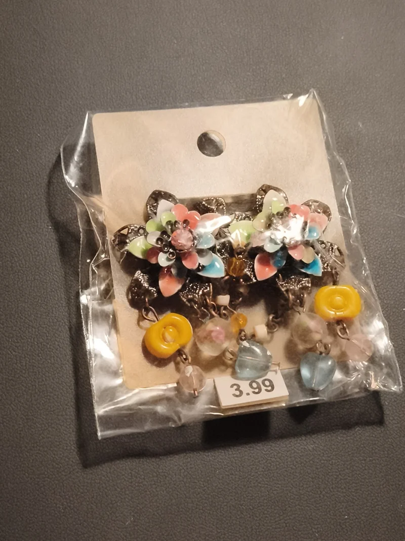 Paire boucles d’oreilles vintage fleurs pendantes multicolore deadstock fantaisi