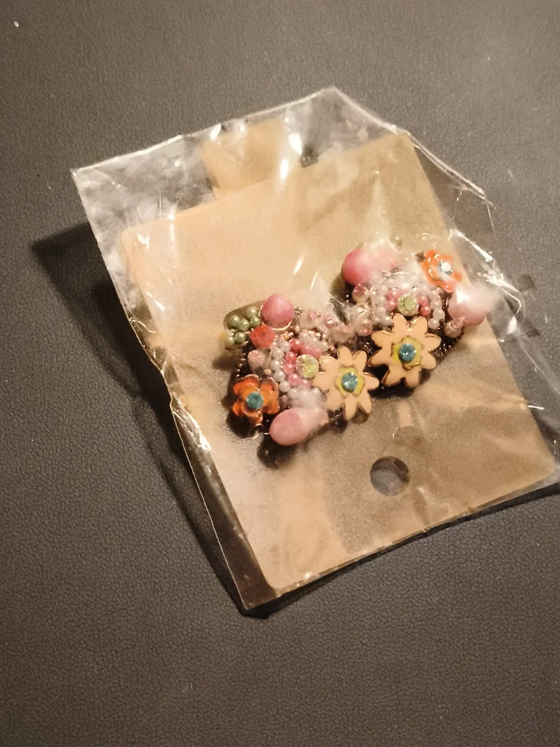 Paire boucles d’oreilles vintage fleurs perles multicolores deadstock fantaisie