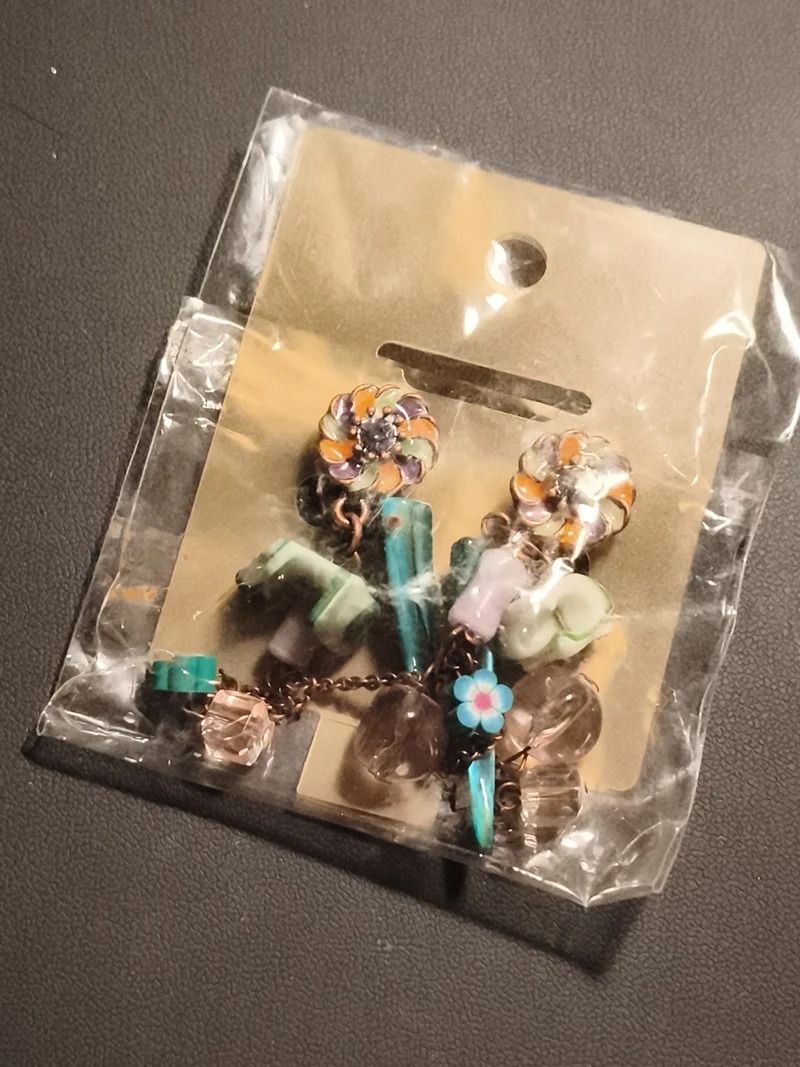 Boucles d'oreilles vintage pendantes fleurs multicolores deadstock fantaisie rét