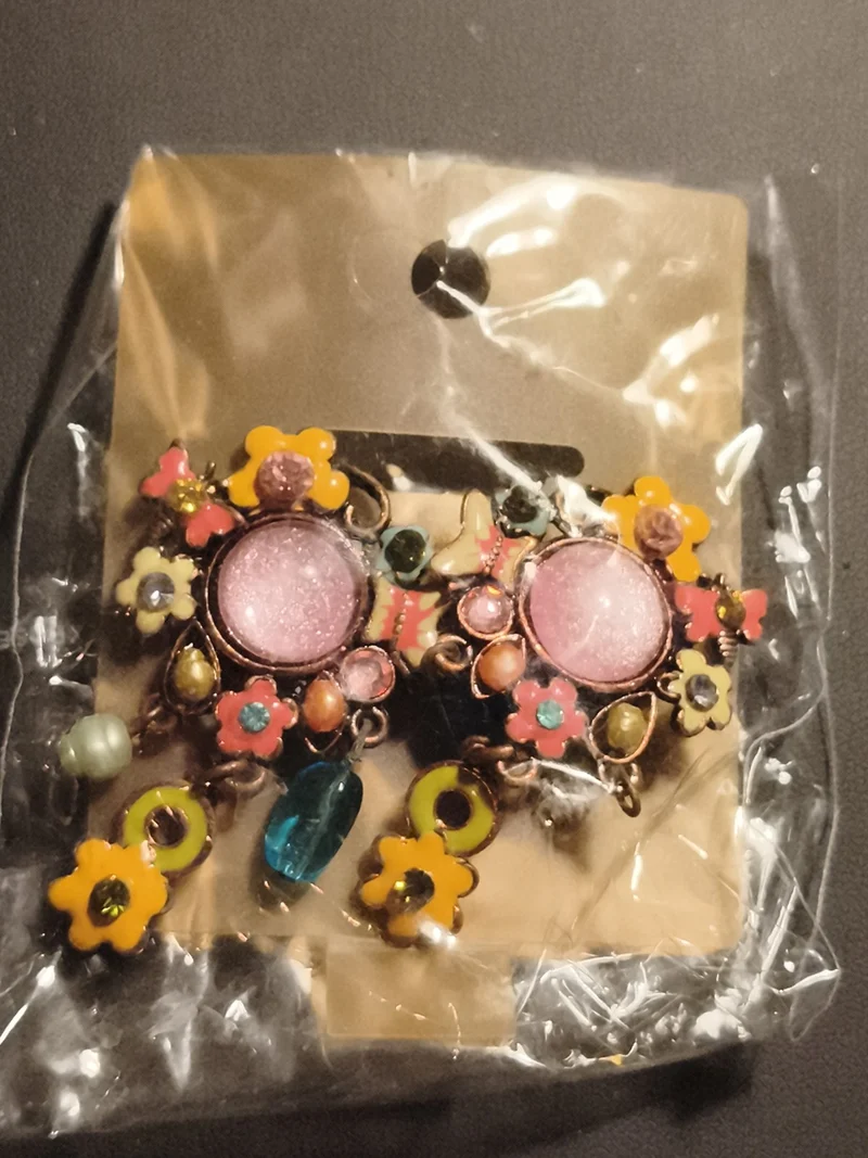 Boucles d'oreilles vintage fleurs colorées deadstock, pendantes fantaisie rétro