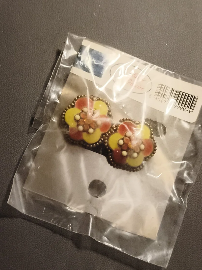 Boucles d'oreilles vintage fleurs émaillées jaune orange deadstock fantaisie rét