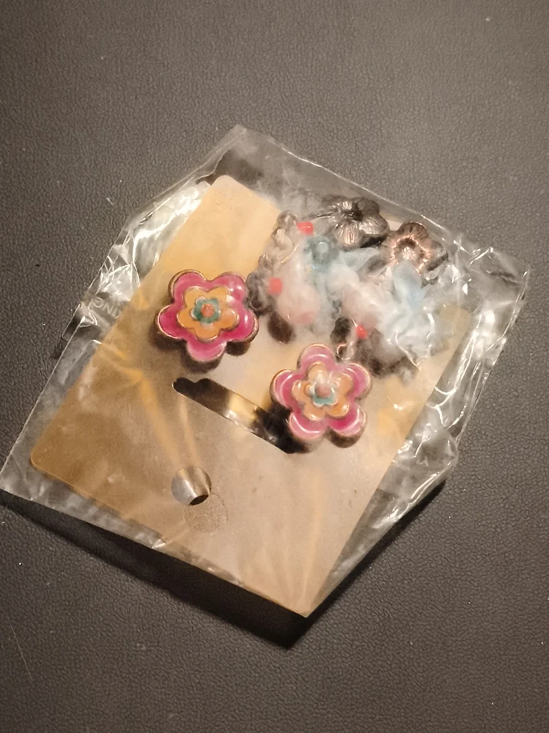 Boucles d'oreilles vintage fleurs émaillées rose jaune deadstock ancien