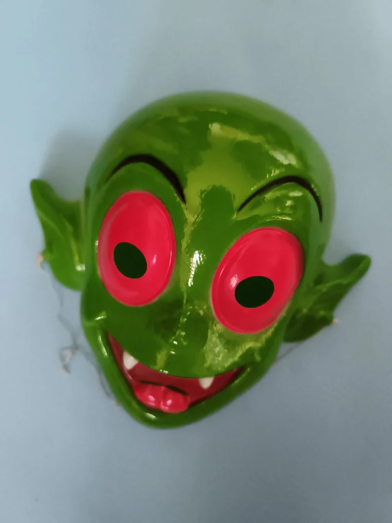 Masque vintage Draculito vert yeux rouges rétro déguisement Halloween