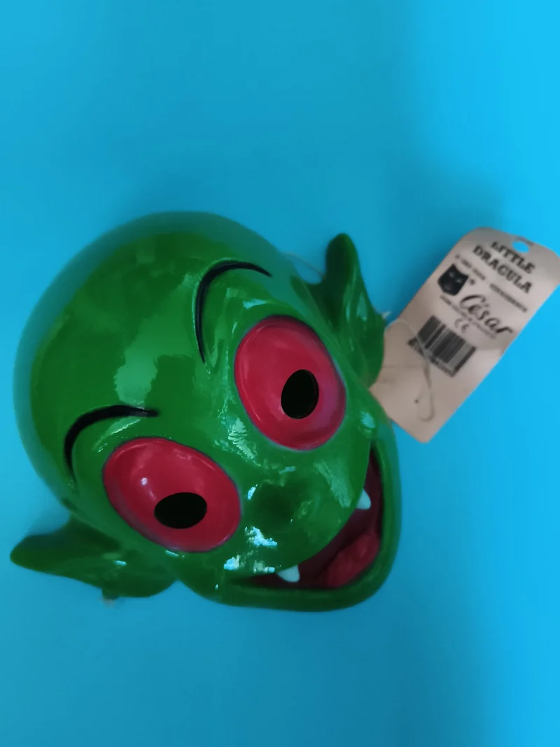 Masque vintage Little Dracula Lisar vert rouge, déguisement enfant Draculito