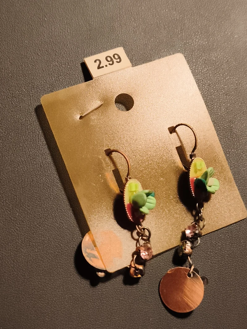 Boucles d’oreilles vintage pendantes fleurs, deadstock, pampilles colorées