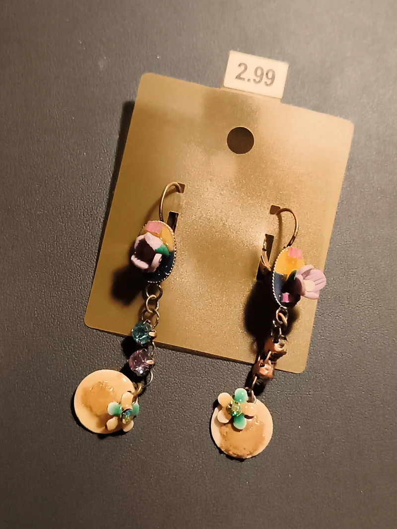 Boucles d'oreilles vintage pendantes fleurs perles couleurs pastel deadstock
