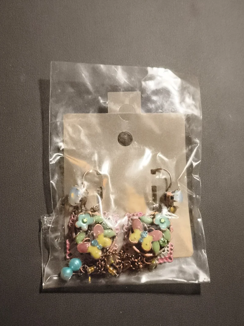 Boucles d’oreilles vintage pendantes fleurs multicolores deadstock fantaisie rét