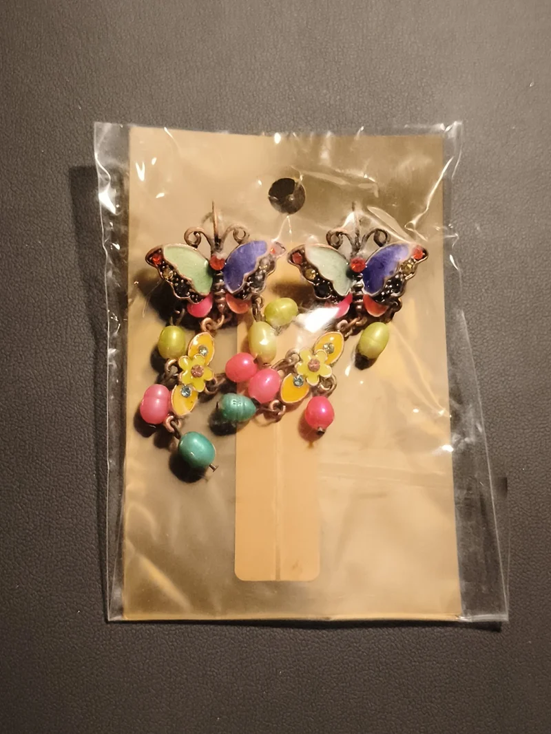 Boucles d’oreilles vintage papillon multicolore deadstock pendantes fantaisie