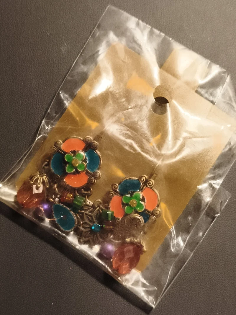 Boucles d'oreilles vintage pendantes multicolores style bohème deadstock