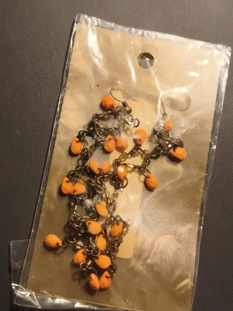 Boucles d’oreilles vintage pendantes orange deadstock, style rétro, breloques