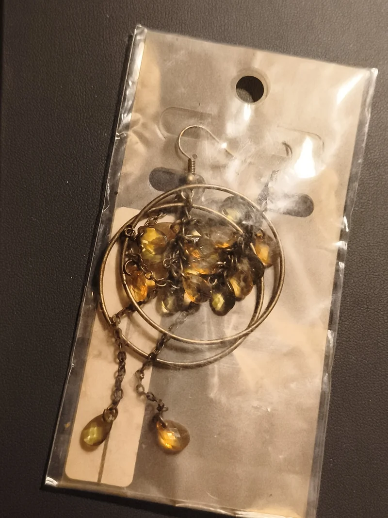 Boucles d’oreilles vintage pendantes anneaux pampilles ambre deadstock
