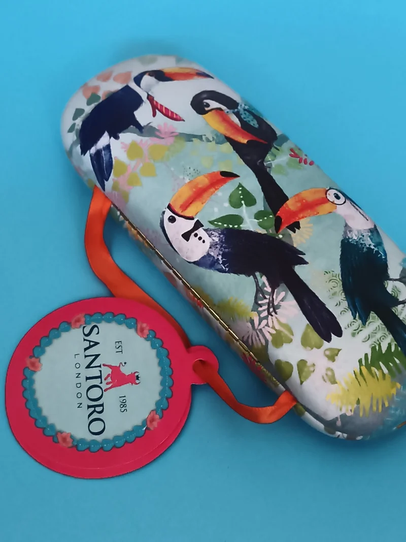 Étui lunettes Santoro London motif toucans coloré, boîte rigide, Collector
