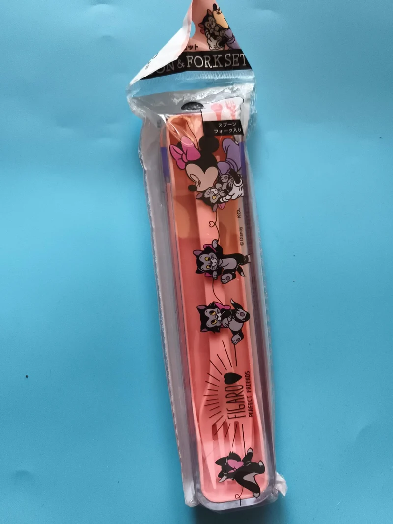 Set cuillère fourchette Disney Figaro Perfect Friends rose, étui motif chat