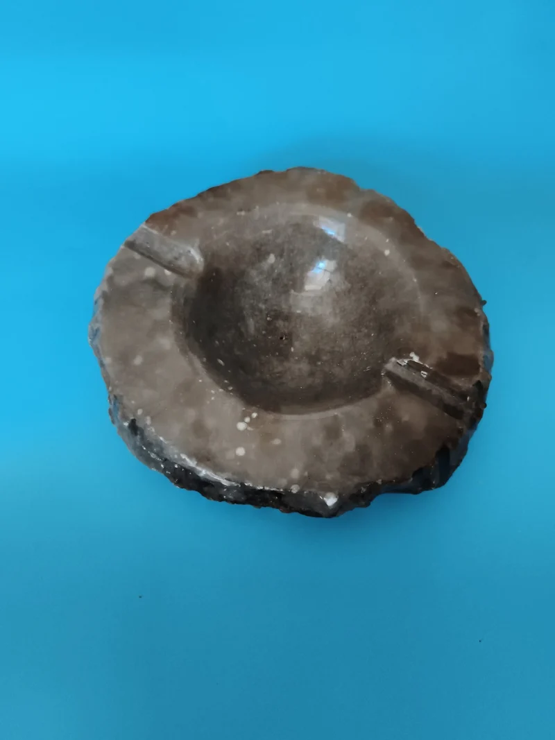 Cendrier ancien en onyx marron, forme brute vintage, pierre naturelle déco