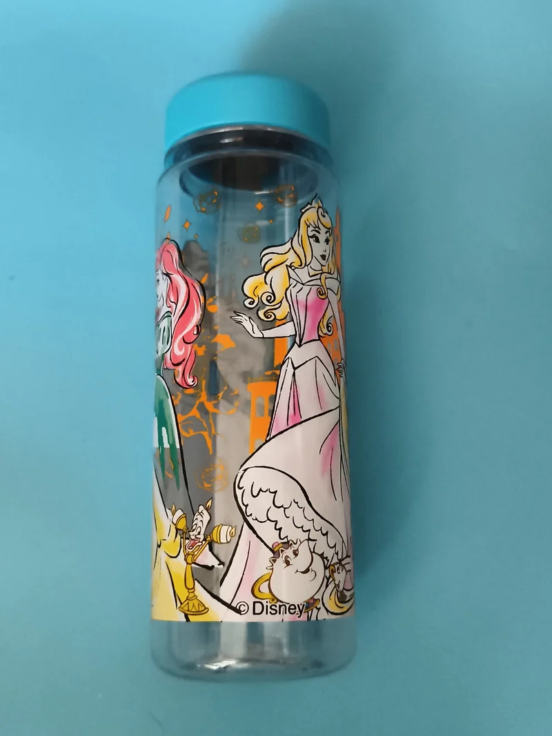 Bouteille Disney Princesses transparente bleu, gourde plastique décor princesse