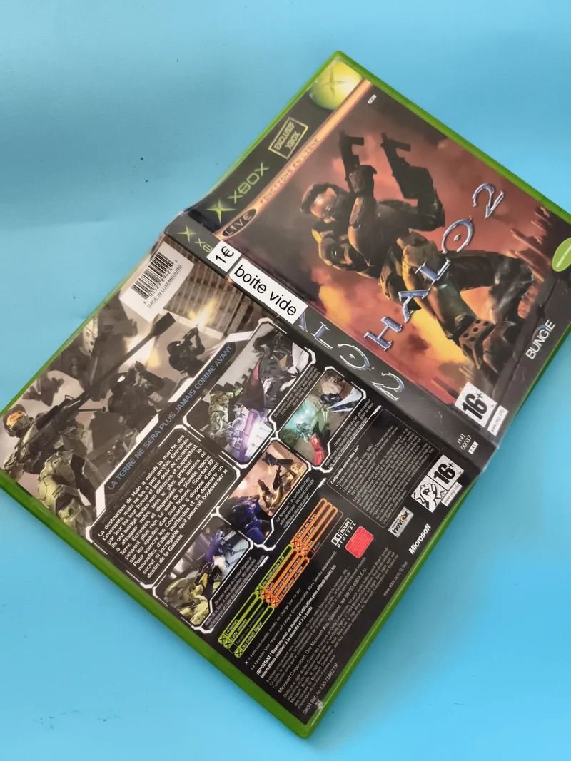 Boîtier jeu Xbox Halo 2 vide vert, jaquette d’origine, Bungie, 16+, PAL